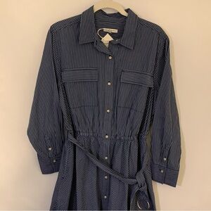 NWT Free Assembly Navy Striped Shirt Dress - belted with pockets 100% Cotton